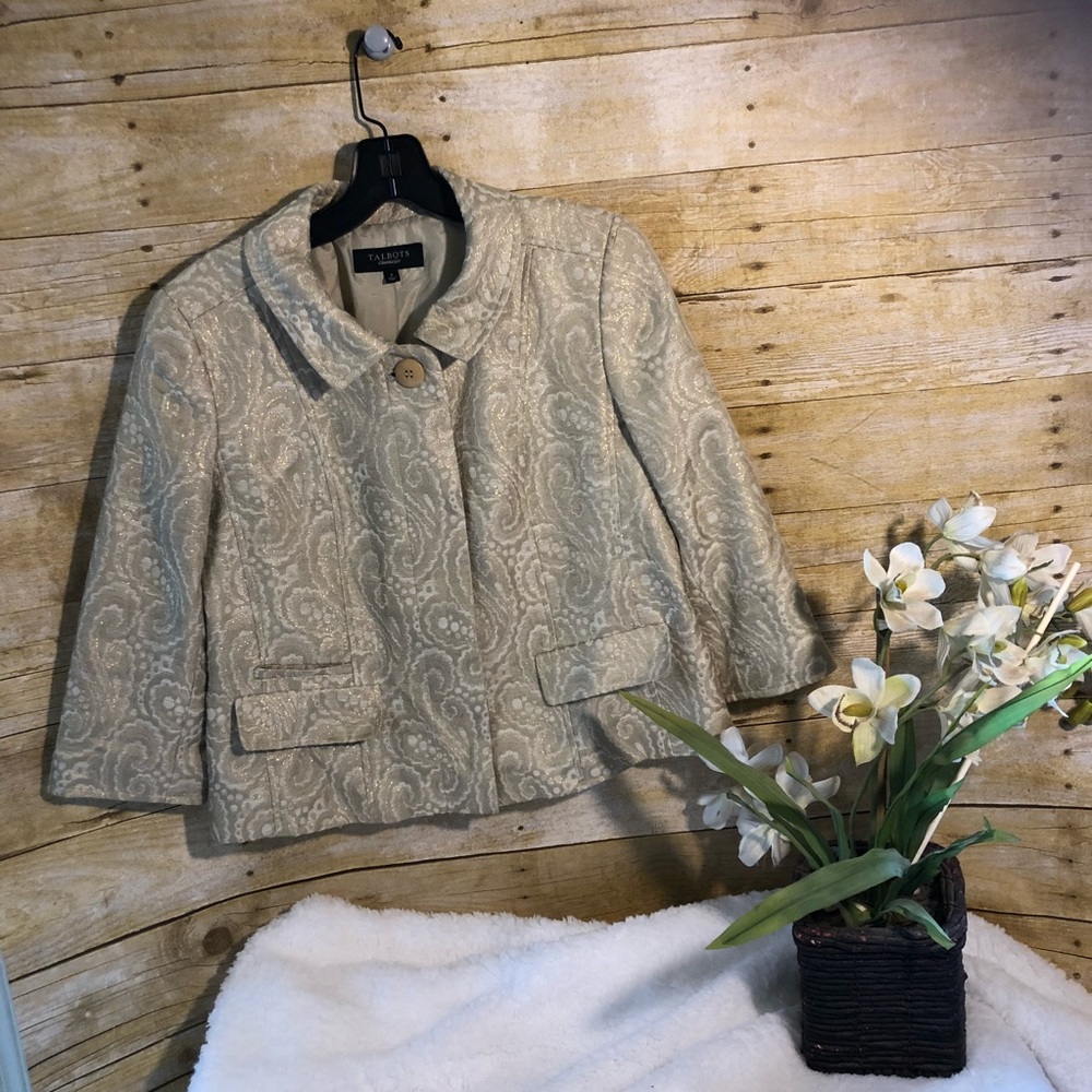 Talbots Jacket cream color with gold thread